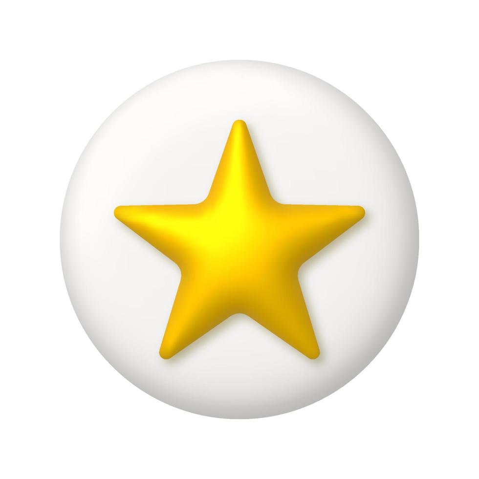 golden Metall Star Zeichen auf Weiß Taste. 3d realistisch Vektor Design Element.