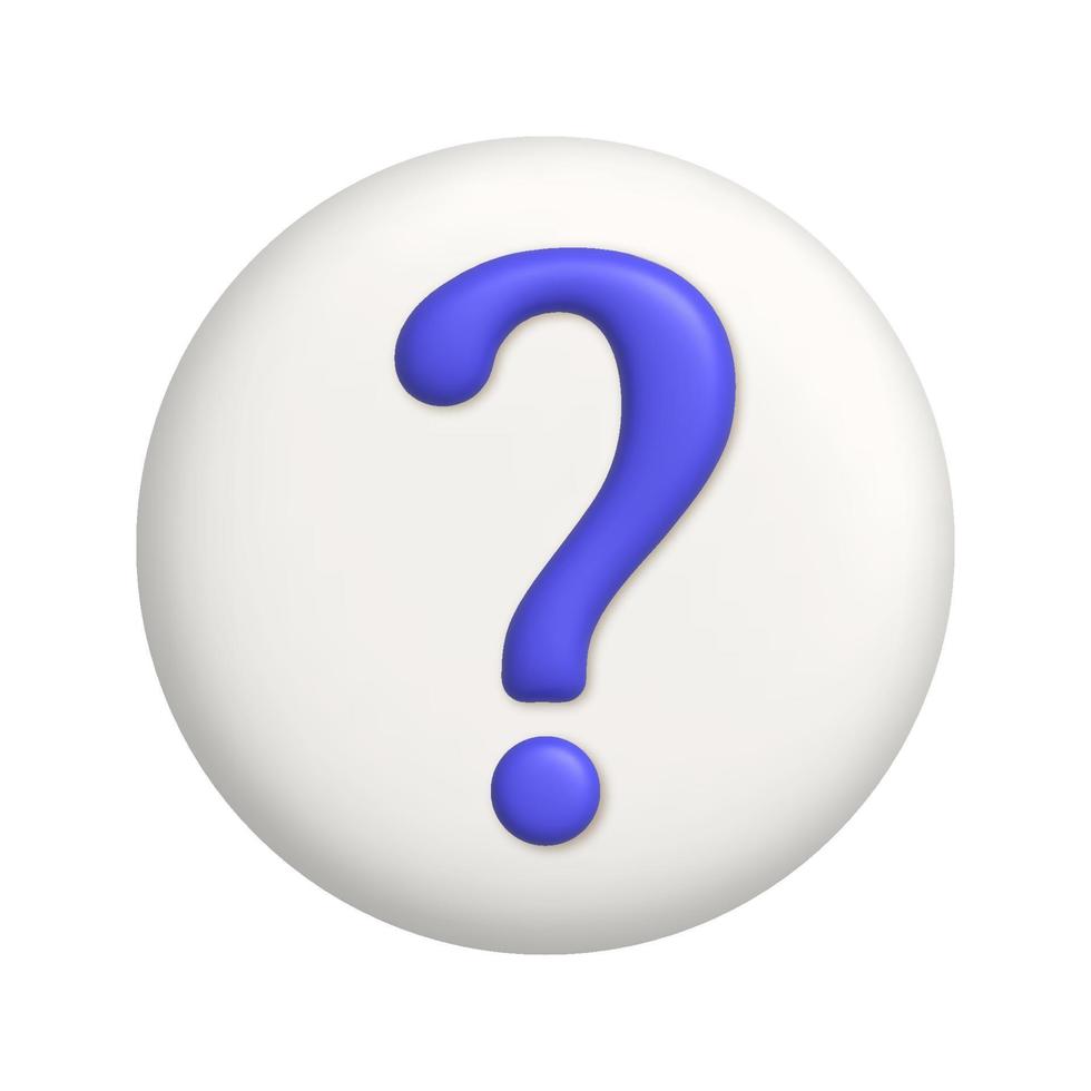 lila Frage Kennzeichen Symbol auf Weiß Taste. 3d realistisch Vektor Design Element.