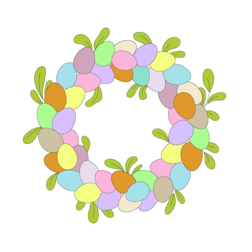 Ostern Kranz mit Ostern Eier und Blätter im Gekritzel Stil. vektor
