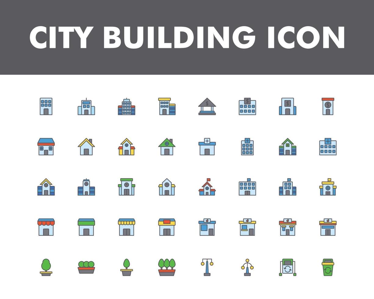 stadsbyggnad ikonuppsättning isolerad på vit bakgrund vektor