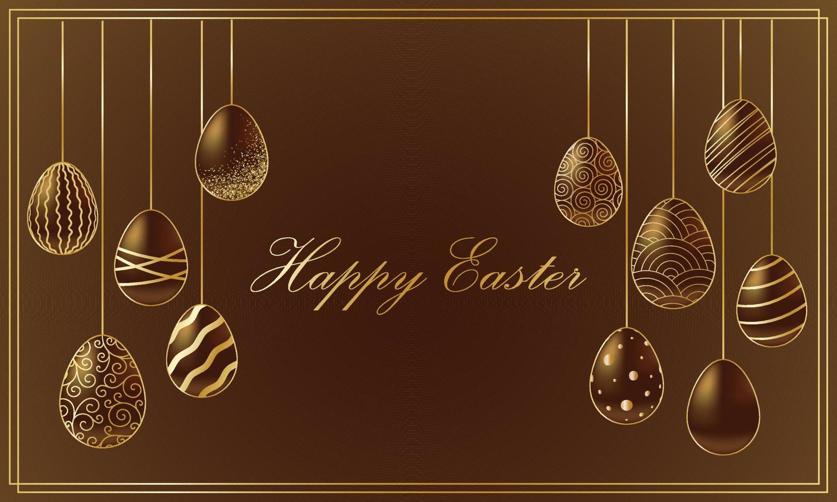 Lycklig påsk. hälsning kort med choklad gyllene ägg. vektor