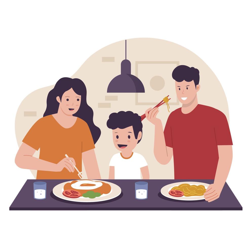 Vektor Illustration von Essen mit Familie