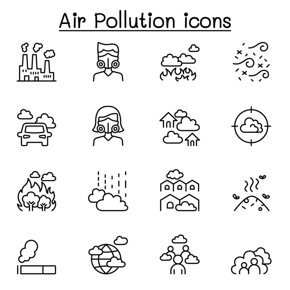 luftföroreningar och virussjukdomar ikon i tunn linje stil vektor
