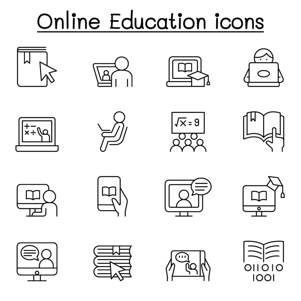 online utbildning ikoner i tunn linje stil vektor