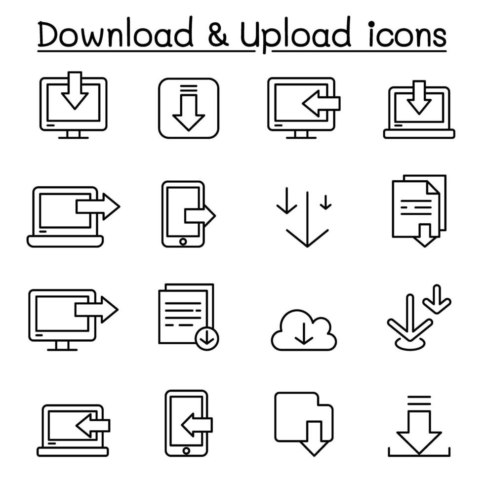 Herunterladen und Hochladen von Symbolen im Stil einer dünnen Linie vektor