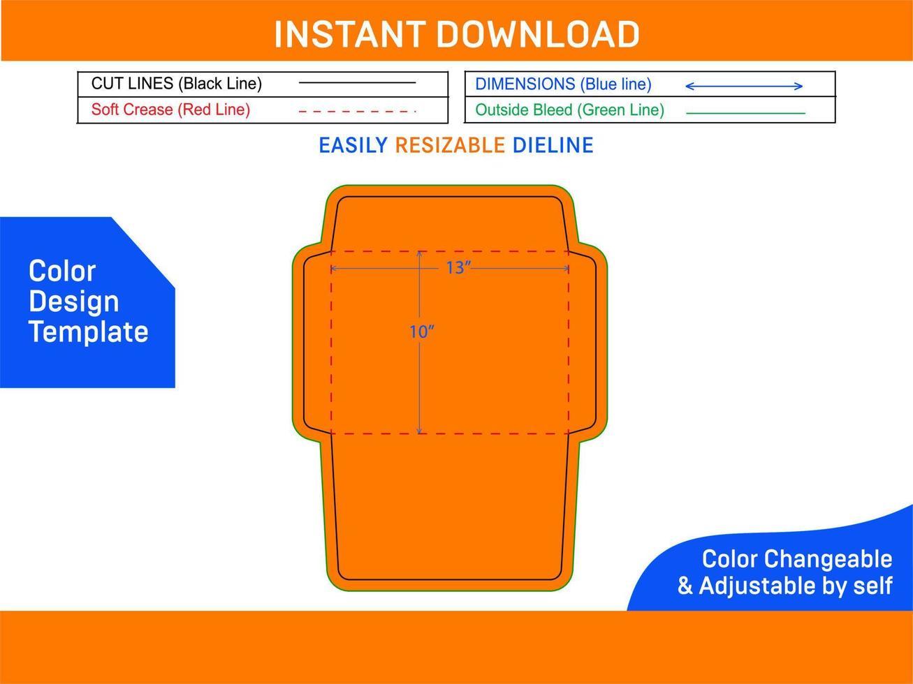 häfte kuvert 10x13 tum dö skära mall och 3d kuvert design Färg design mall vektor