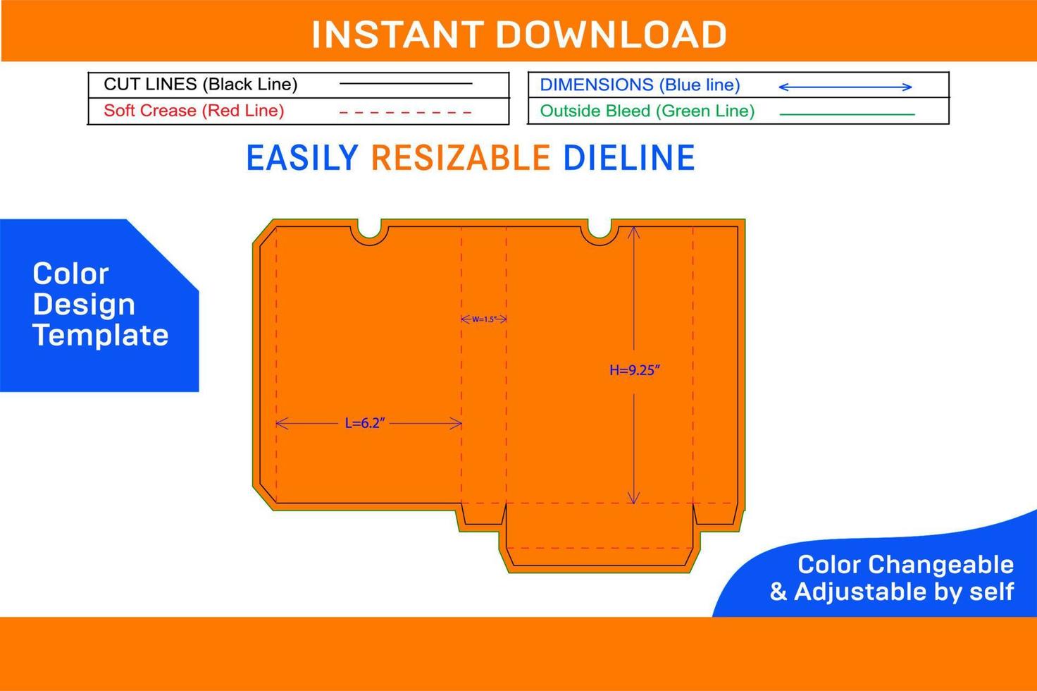 Buch Startseite Box mit oben halten Einkerbung 6.2 x1,5 x 9.25 Zoll Box Dieline Vorlage Farbe Design Vorlage vektor