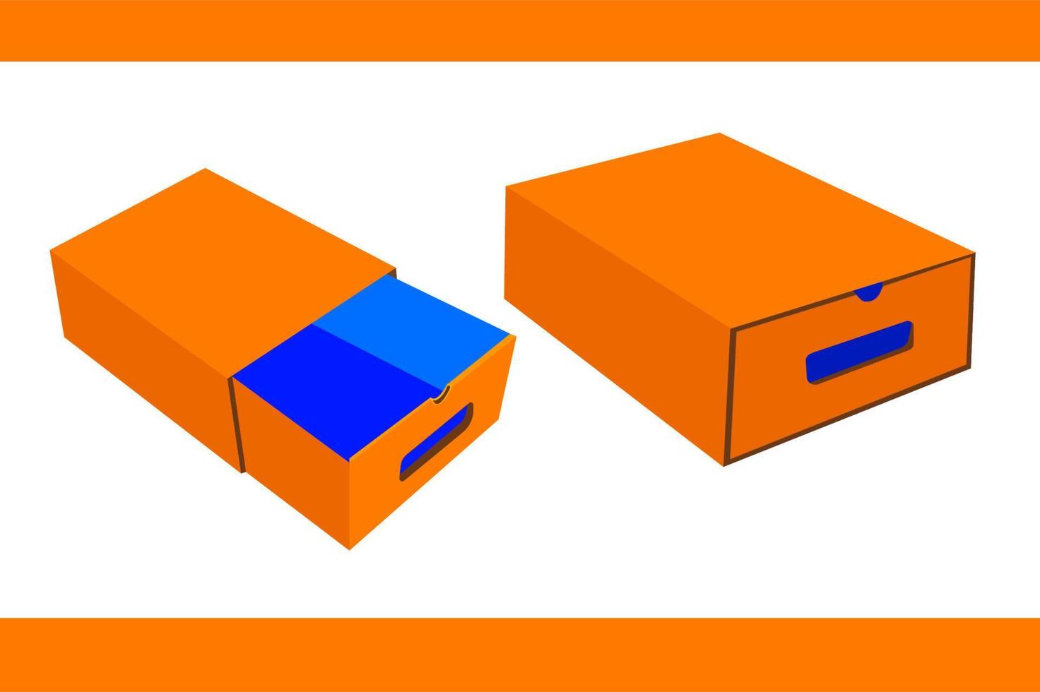 Schuh Startseite und Tablett Box mit halten Einkerbung Dieline Vorlage und 3d Box Design 3d Box vektor