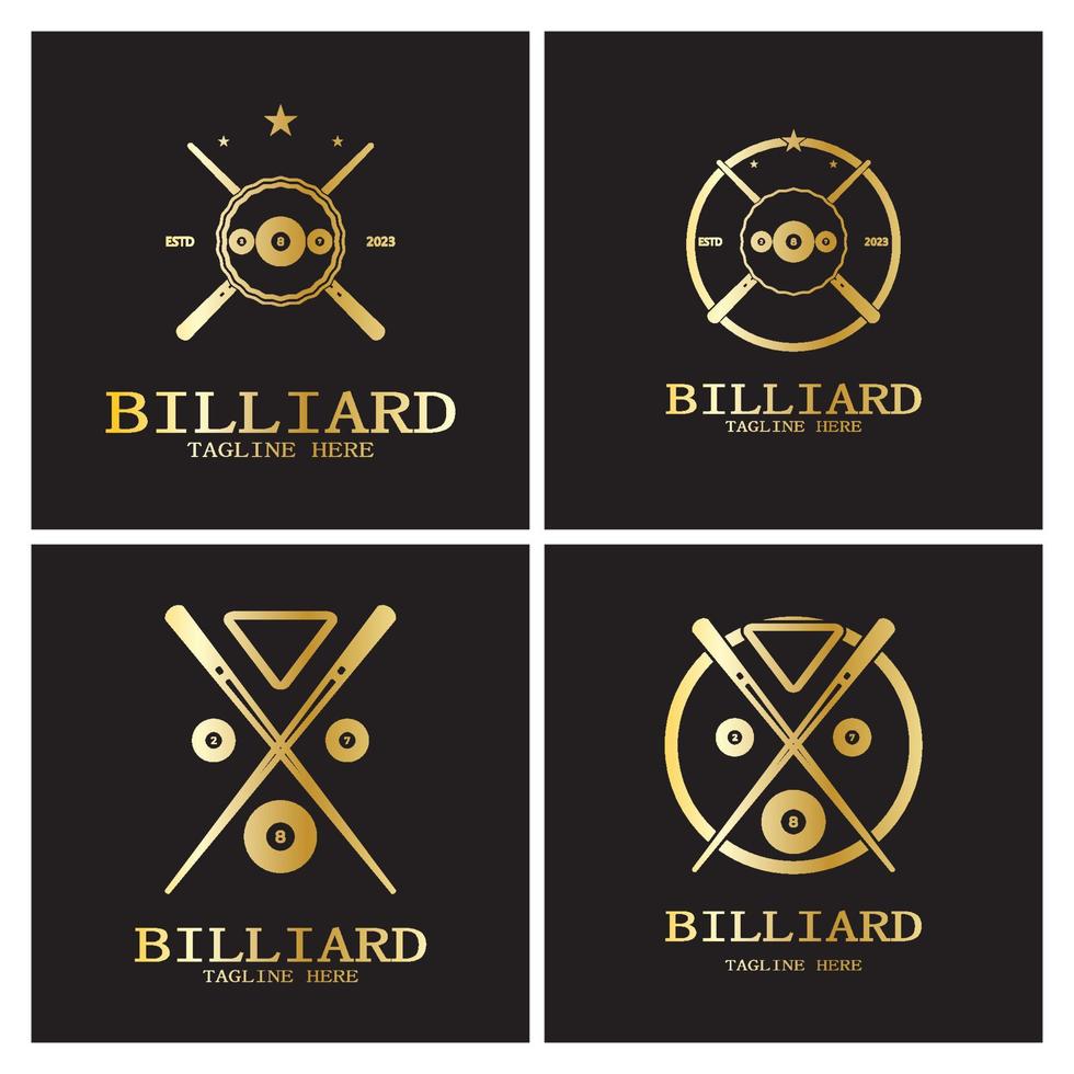 einfach Billard Logo Vorlage Illustration mit Billard- Bälle und Stöcke, Gestaltung zum Billard Stand, Billard Geschäft, Rechnungen Wettbewerb, mobil Billard Spiel, App, Abzeichen, Billard Sport, Vektor