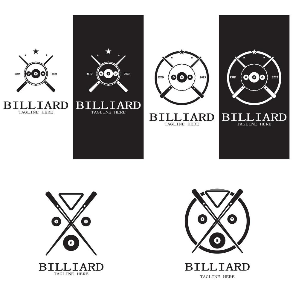 enkel biljard logotyp mall illustration med biljard bollar och pinnar, design för biljard monter, biljard affärer, räkningar konkurrens, mobil biljard spel, app, märke, biljard sport, vektor