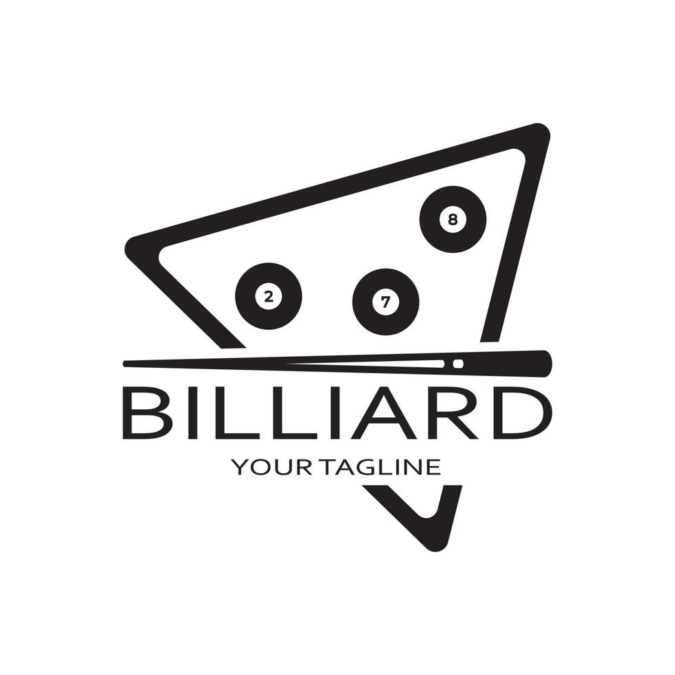 einfach Billard Logo Vorlage Illustration mit Billard- Bälle und Stöcke, Gestaltung zum Billard Stand, Billard Geschäft, Rechnungen Wettbewerb, mobil Billard Spiel, App, Abzeichen, Billard Sport, Vektor