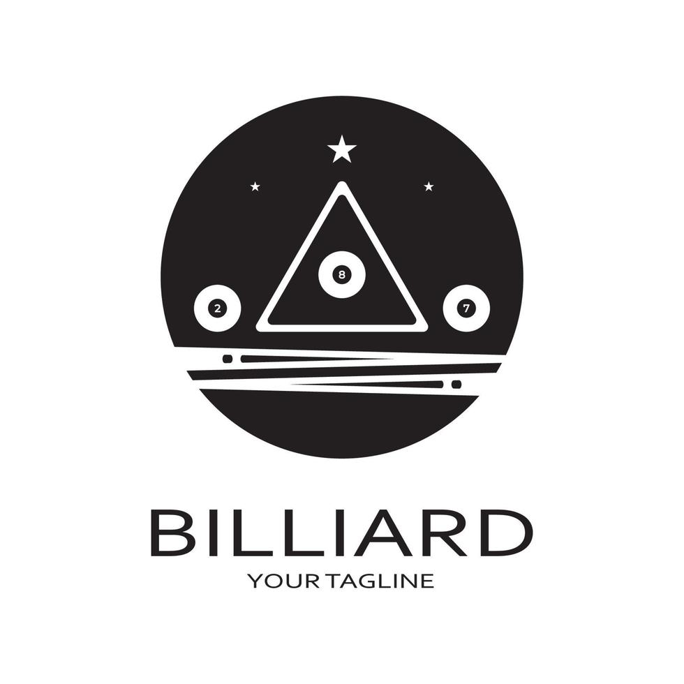 enkel biljard logotyp mall illustration med biljard bollar och pinnar, design för biljard monter, biljard affärer, räkningar konkurrens, mobil biljard spel, app, märke, biljard sport, vektor