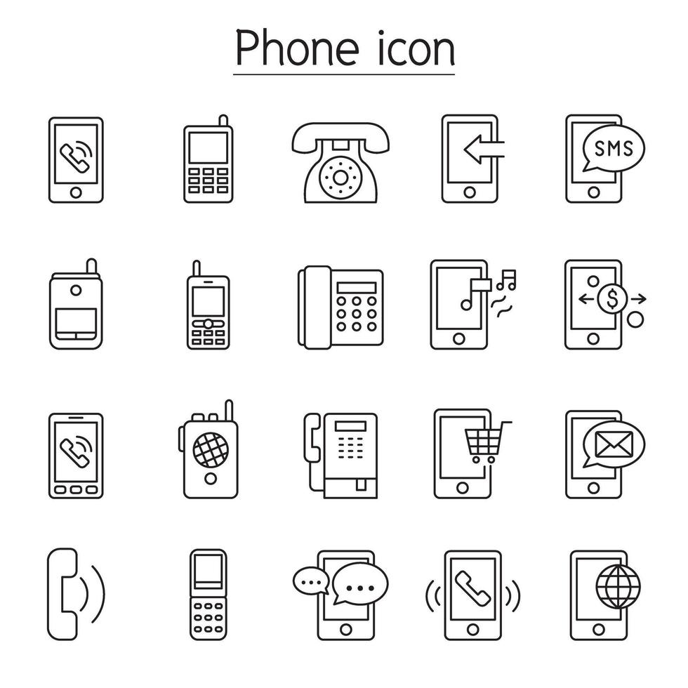 Telefon-, Telefon-, Smartphone-Symbole im Stil einer dünnen Linie vektor