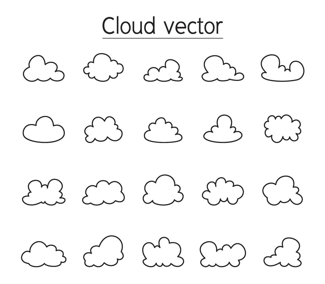 moln ikonuppsättning i tunn linje stil vektor