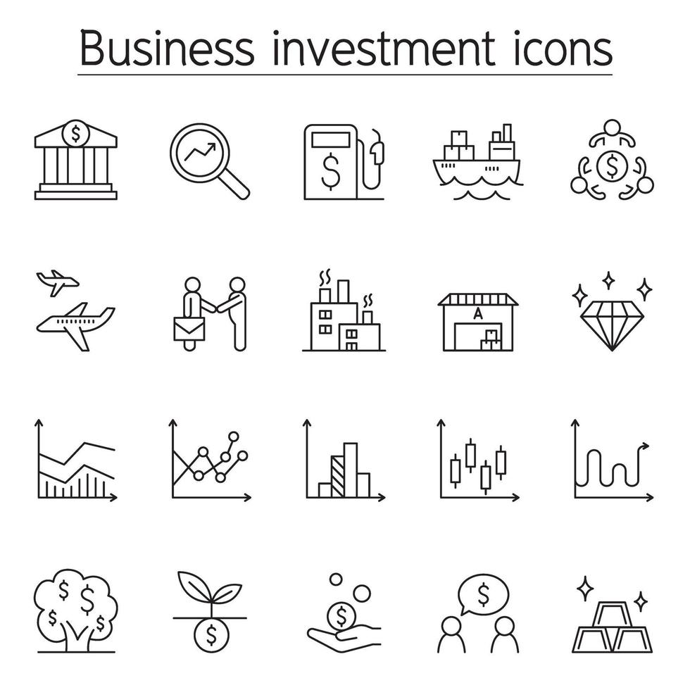 affärsinvestering Ikonuppsättning i tunn linje stil vektor
