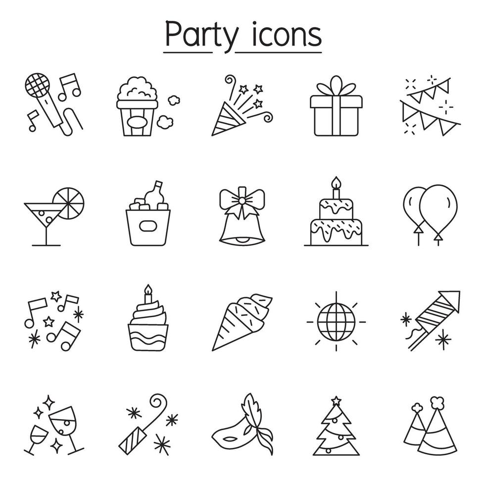 Party-Icons im Stil einer dünnen Linie vektor