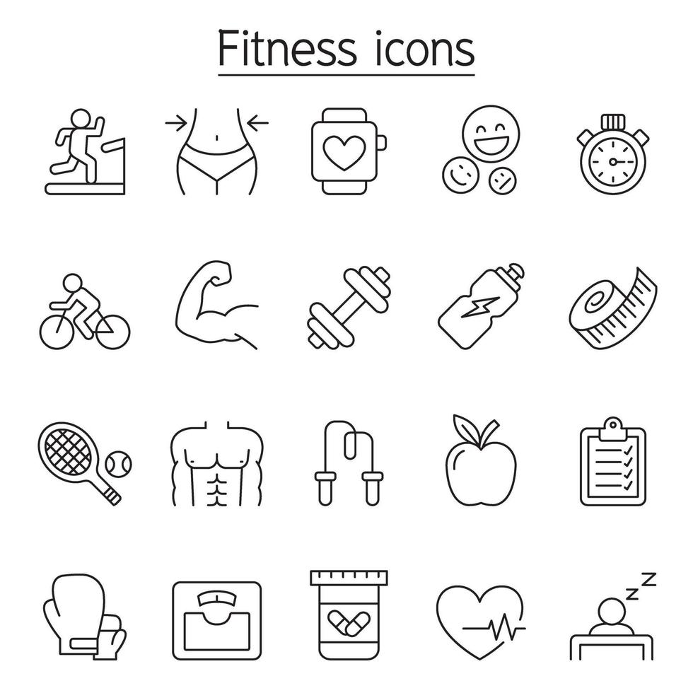 fitness ikonuppsättning i tunn linje stil vektor