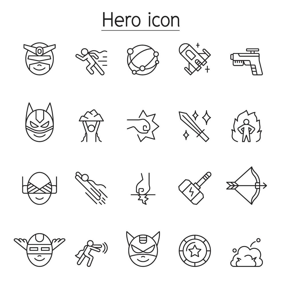 superhjälte ikonuppsättning i tunn linje stil vektor