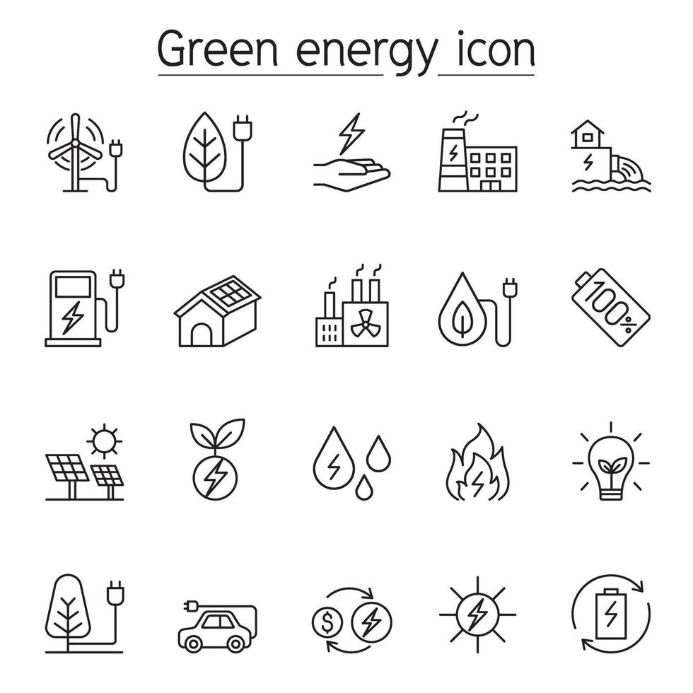 grön energi ikonuppsättning i tunn linje stil vektor