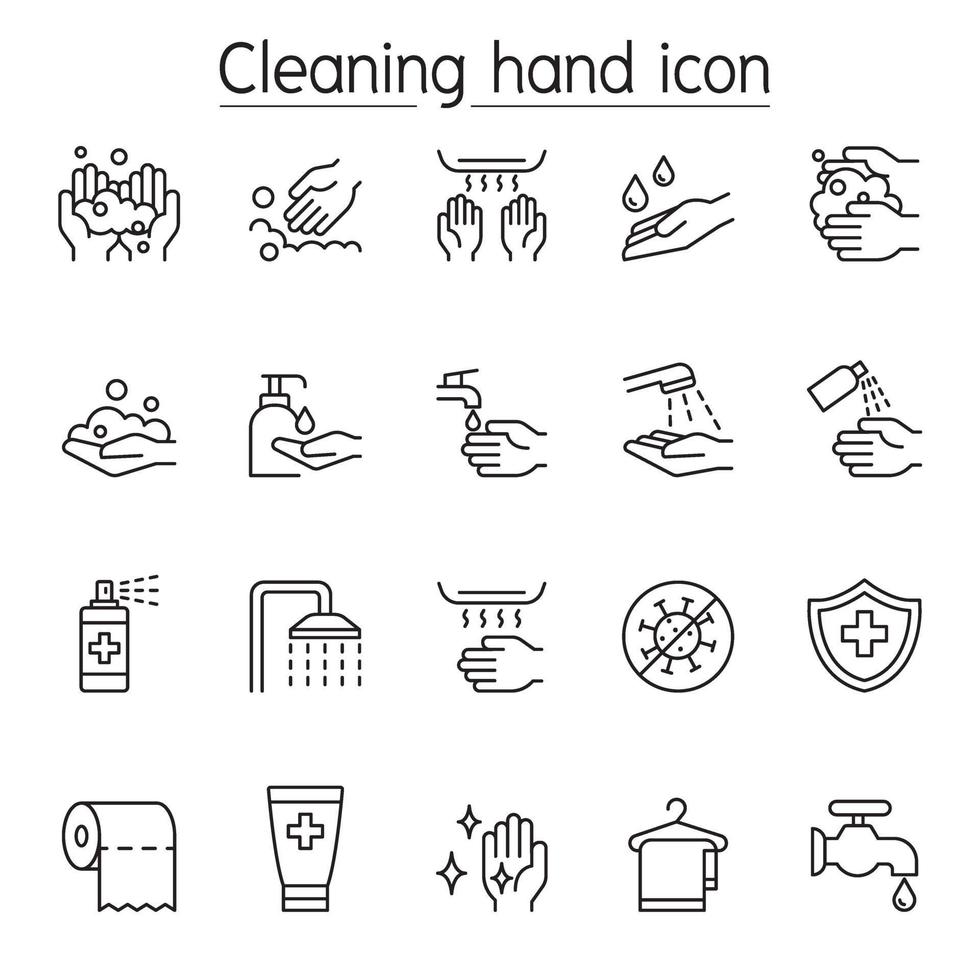 Handwasch-Icon-Set im dünnen Linienstil vektor