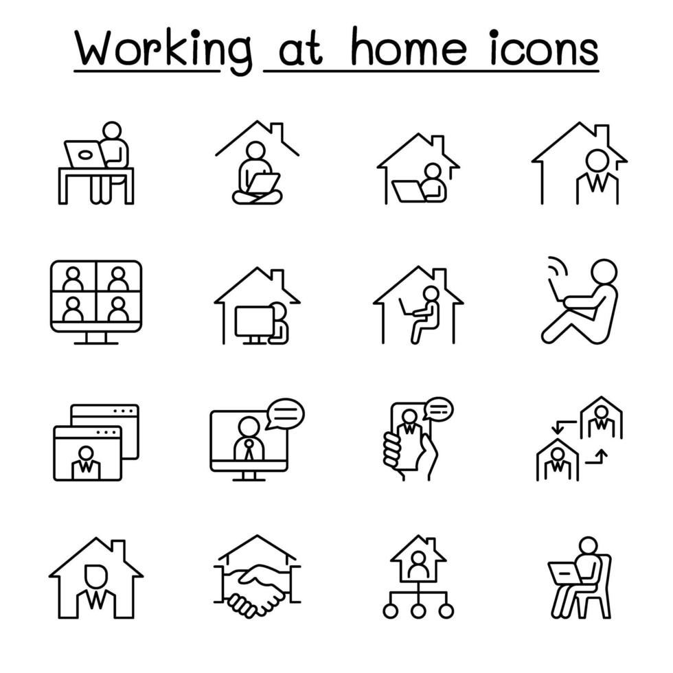 arbetar hemma ikoner i tunn linje stil vektor