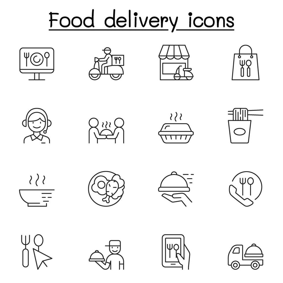 mat leverans ikoner i tunn linje stil vektor