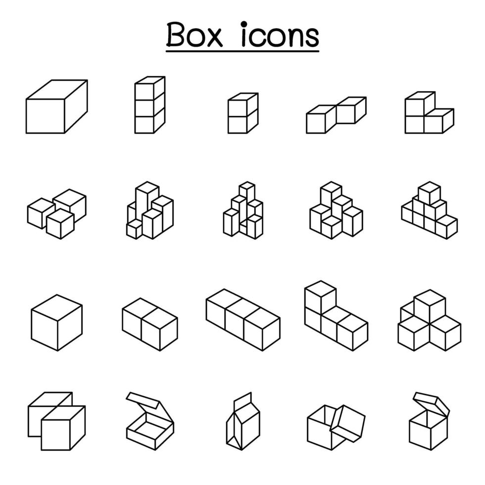 Box-Symbole im Stil einer dünnen Linie vektor