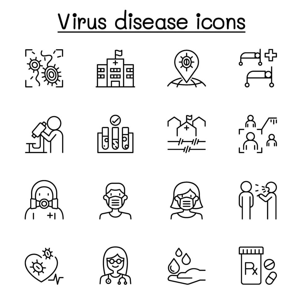 virussjukdom ikonuppsättning i tunn linje stil vektor