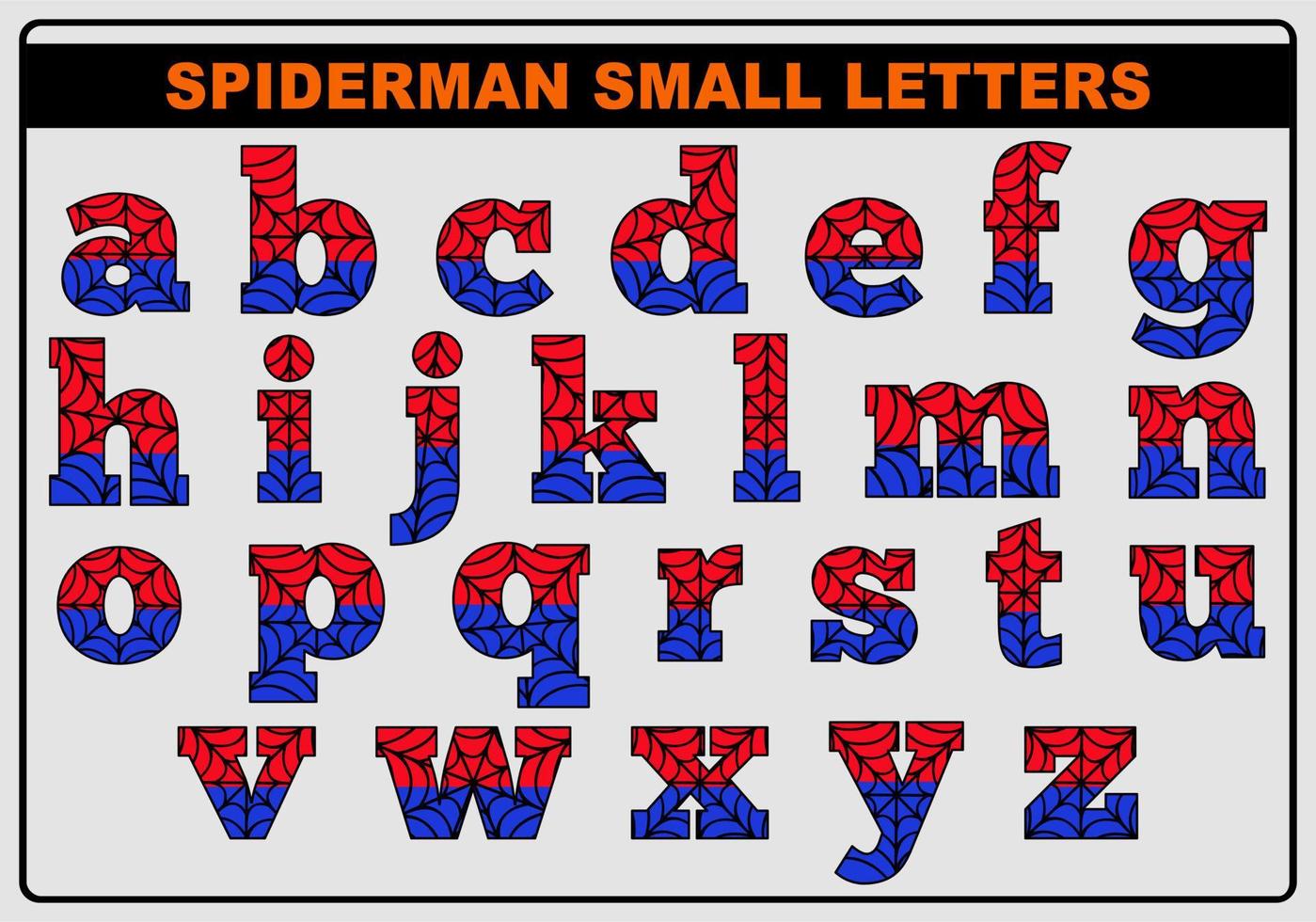 Spindelmannen engelsk alfabet brev vektor