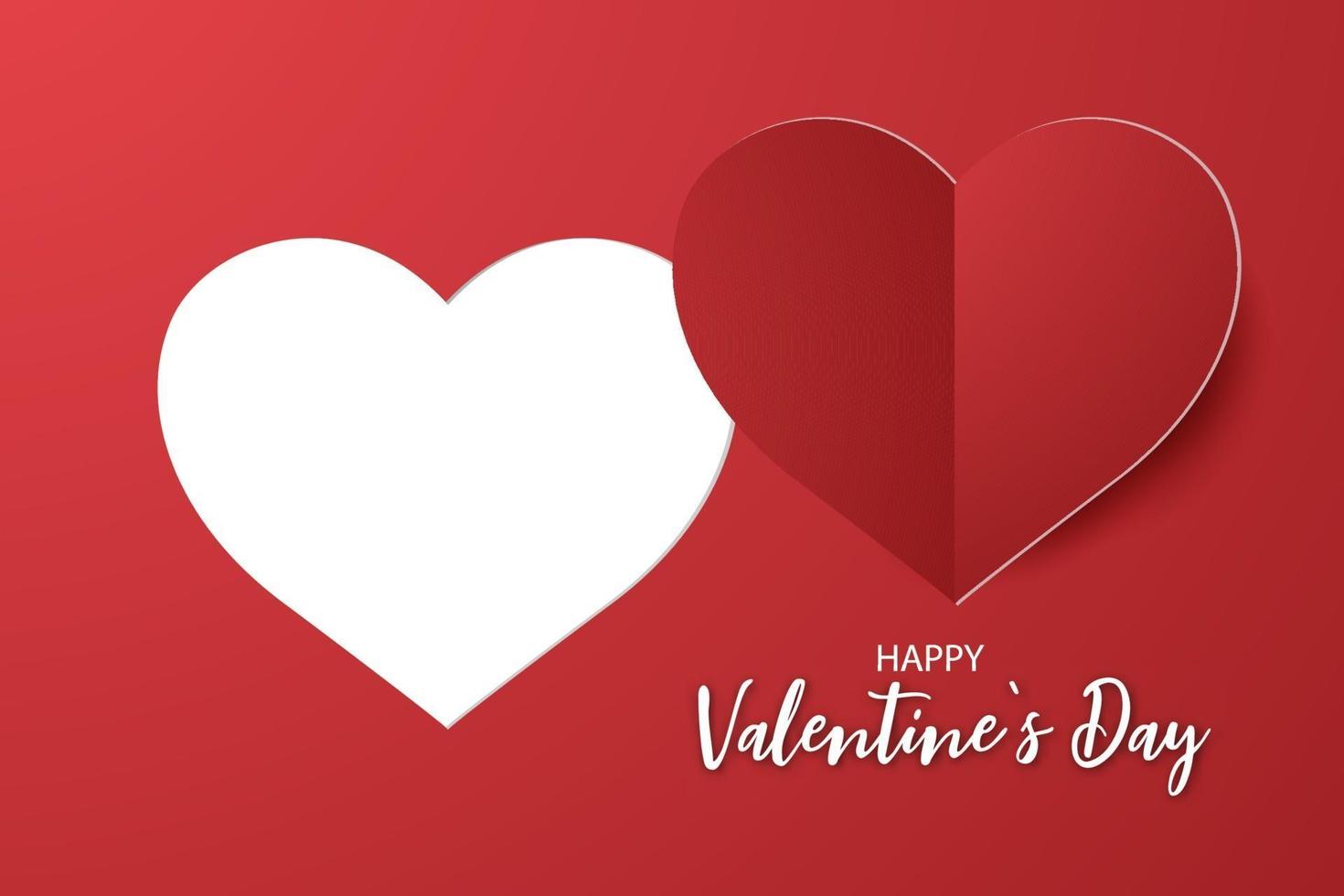 roter Papierart, der Herzformaufkleber und glückliche Valentinstageinladung schneidet vektor