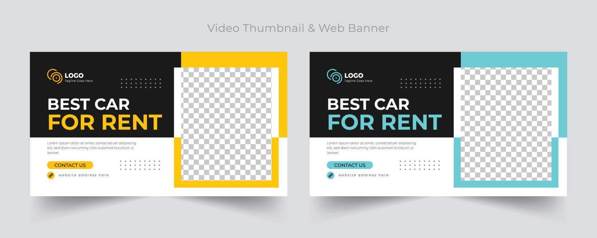 bil uthyrning video Miniatyr, social media och webb baner mall, lyx bil hyra video Miniatyr mall webb baner och social media omslag Foto design mall vektor