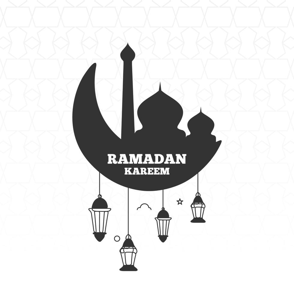 ramadan kareem hälsning kort design med moské och lampor vektor