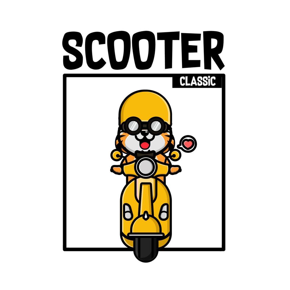 söt tiger ridning skoter t-shirt design vektor