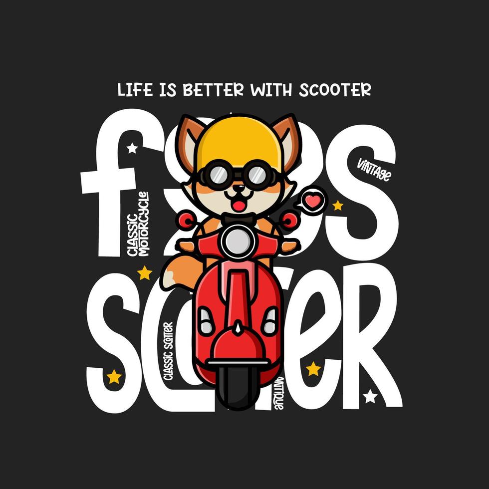 süß Fuchs Reiten Roller Karikatur T-Shirt Design vektor