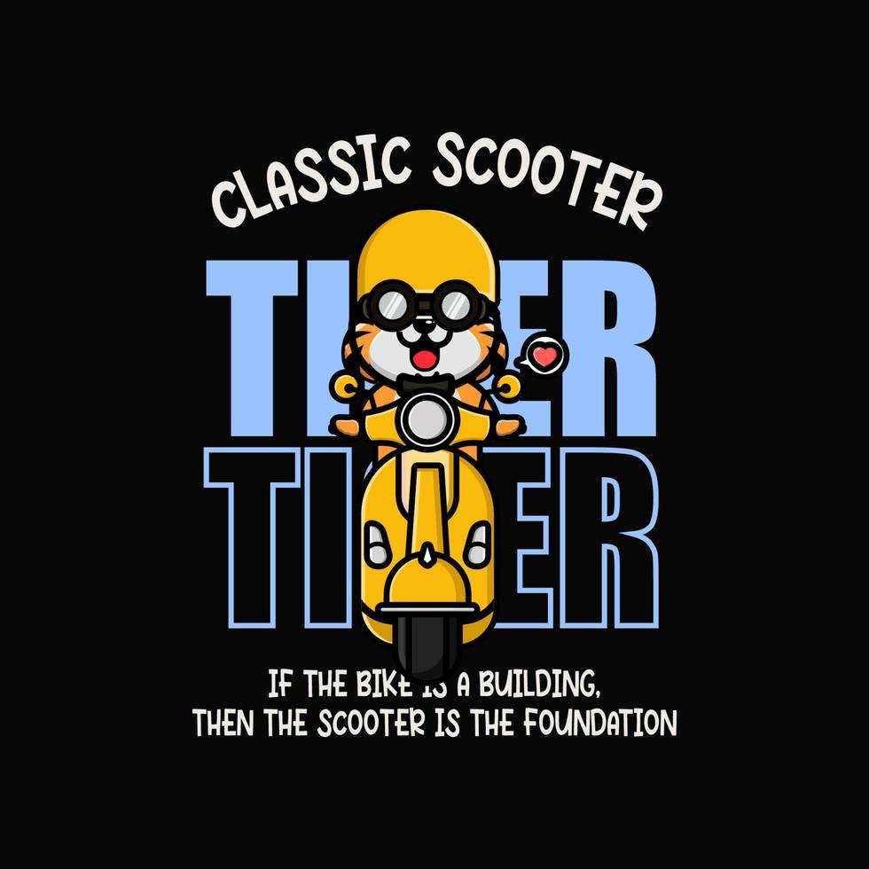söt tiger ridning skoter t-shirt design vektor