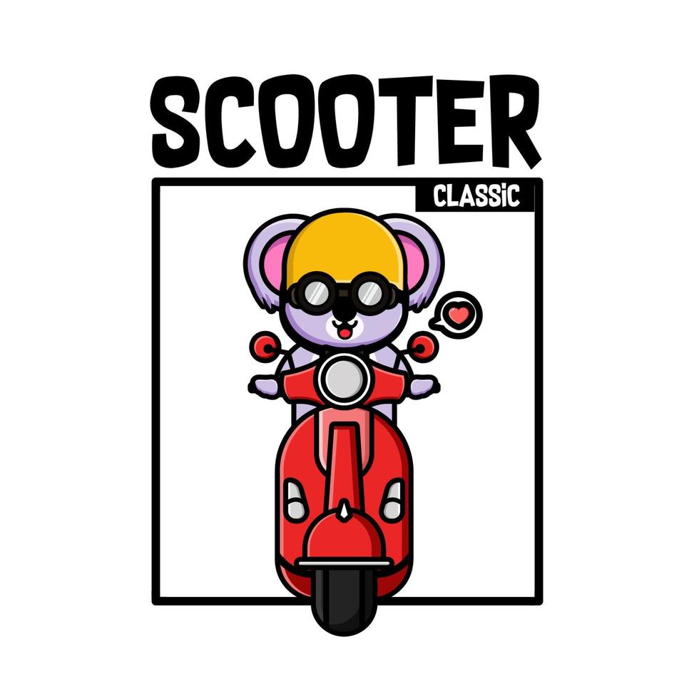 söt koala ridning skoter tecknad serie tshirt design vektor