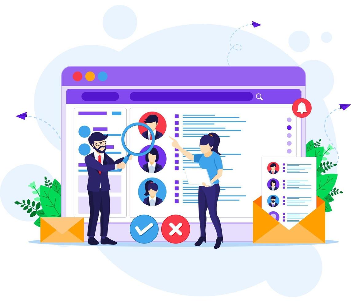 online rekryteringskoncept, personer som söker kandidat för en ny anställd, personalresurser och anställer konceptillustration vektor
