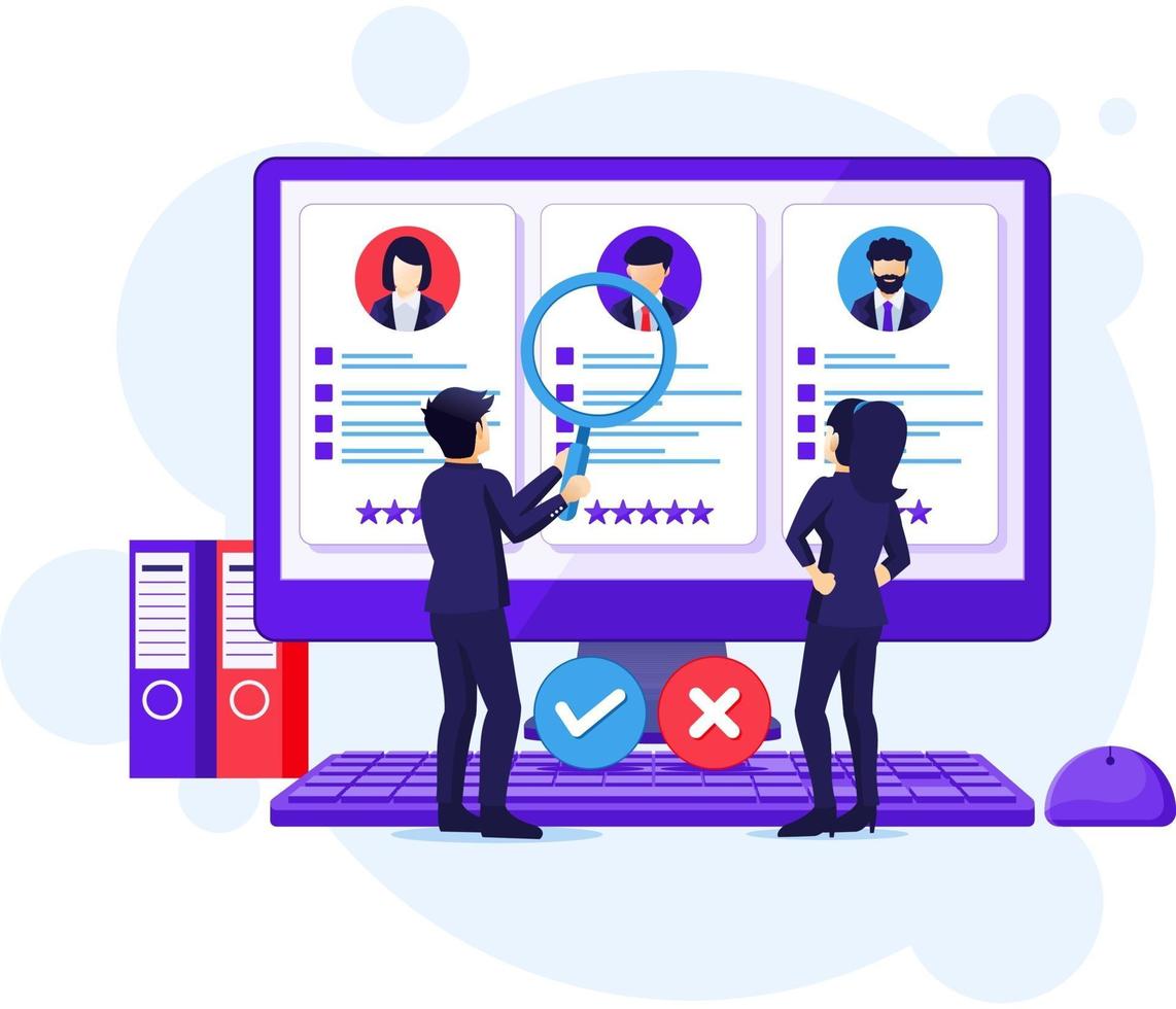 anställnings- och rekryteringskoncept, människor som söker kandidat för en ny anställd, personal, illustration av rekryteringsprocessen vektor
