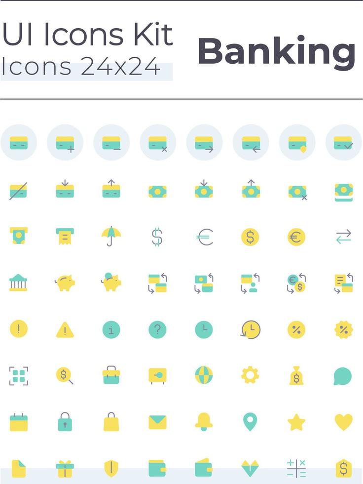 bank och finansiera platt Färg ui ikoner uppsättning. kreditera kort operationer. pengar och valuta. gui, ux design för mobil app. vektor isolerat rgb piktogram