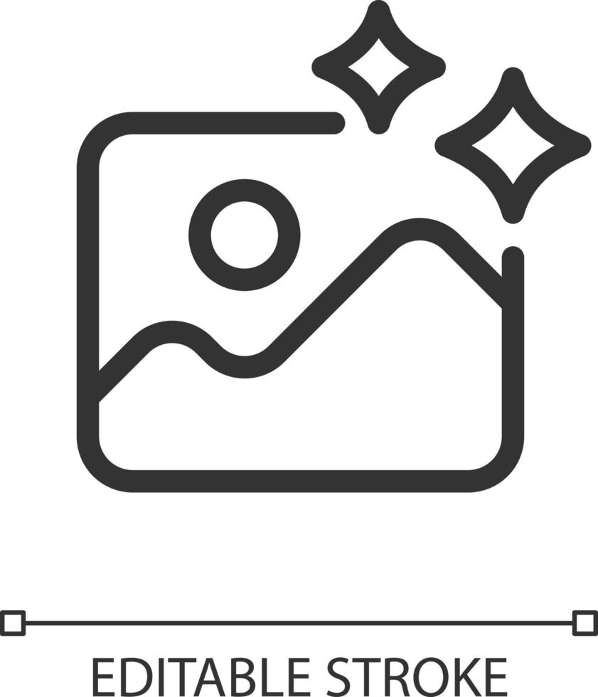 Foto redigering pixel perfekt linjär ui ikon. retuschera av bild. visuell effekt och filter. gui, ux design. översikt isolerat användare gränssnitt element för app och webb. redigerbar stroke vektor