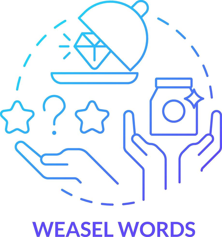 Wiesel Wörter Blau Gradient Konzept Symbol. Marketing Kampagne abstrakt Idee dünn Linie Illustration. irreführend Aussagen. Werbung Technik. isoliert Gliederung Zeichnung vektor