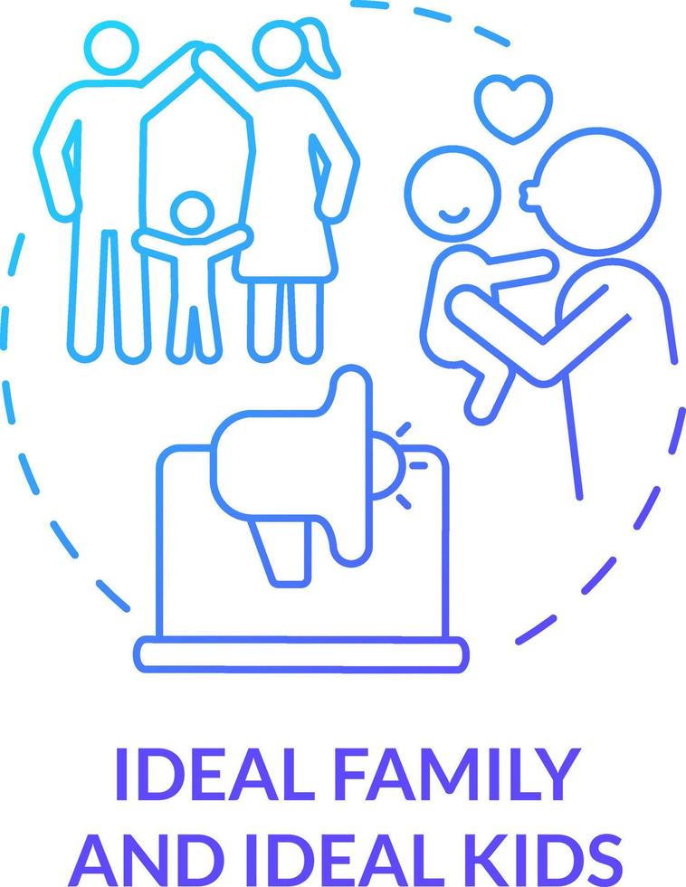 idealisk familj och barn blå lutning begrepp ikon. annons kampanj abstrakt aning tunn linje illustration. reklam Metod. isolerat översikt teckning vektor