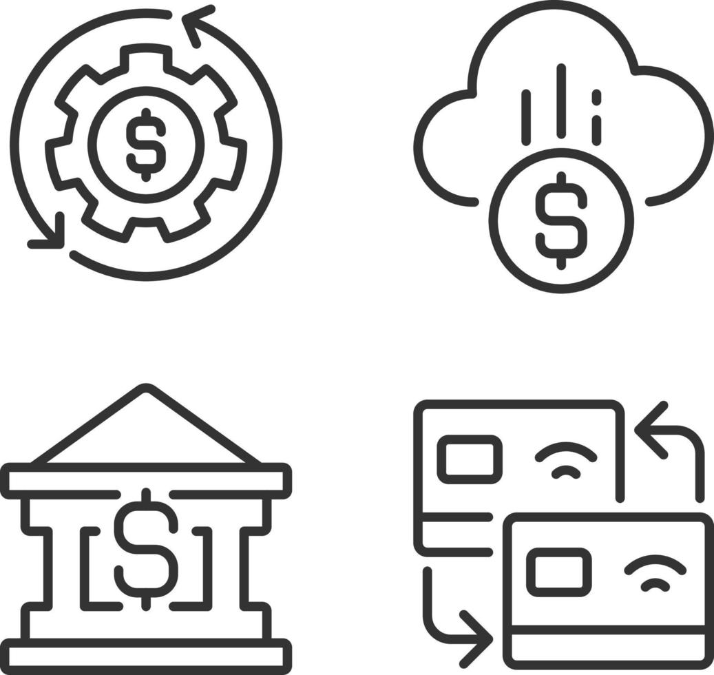 finansiell tjänster pixel perfekt linjär ikoner uppsättning. pengar förvaltning. kort överföra. moln betalning. anpassningsbar tunn linje symboler. isolerat vektor översikt illustrationer. redigerbar stroke