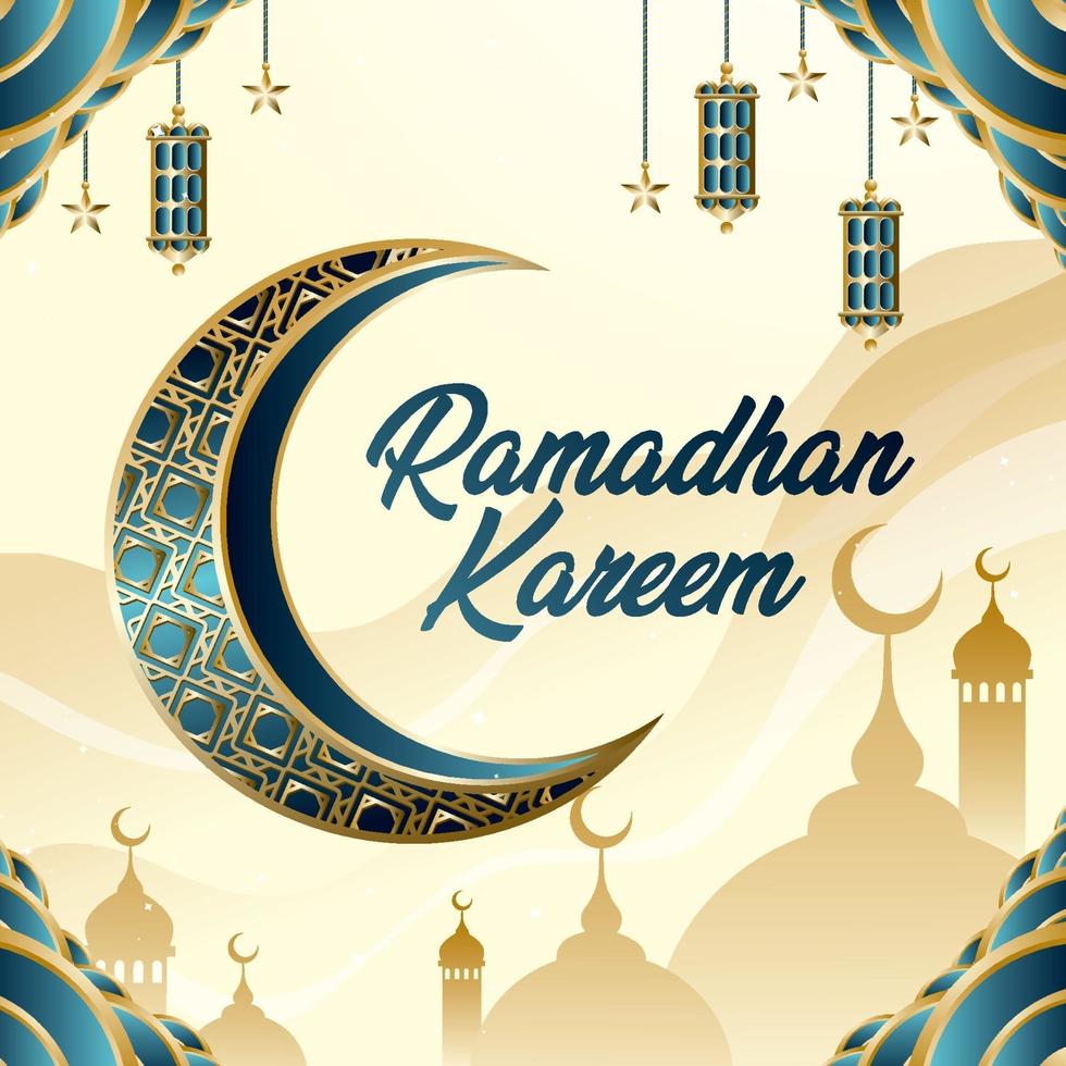 Ramadan Kareem mit Mond- und Laternenkonzept vektor