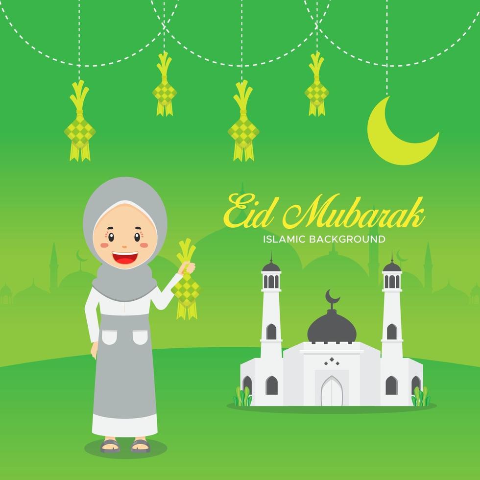 Eid Mubarak Gruß Hintergrund mit Charakter vektor