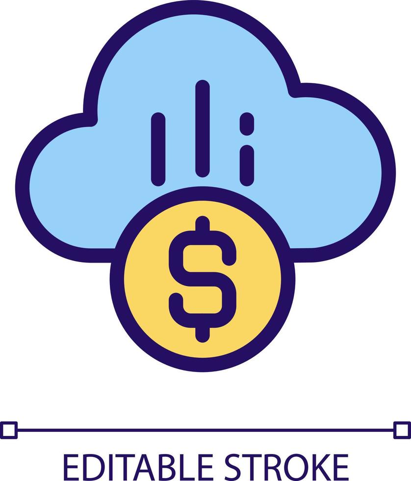 Wolke Zahlung Pixel perfekt rgb Farbe Symbol. E-Payment Annahme. finanziell Transaktionen über Internet. isoliert Vektor Illustration. einfach gefüllt Linie Zeichnung. editierbar Schlaganfall