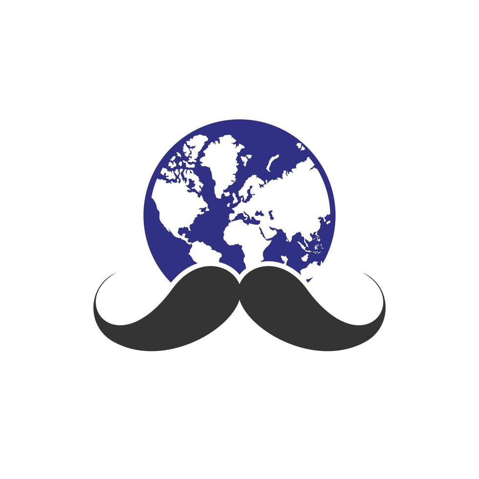 värld barberare vektor logotyp design mall. mustasch och global ikon logotyp design.