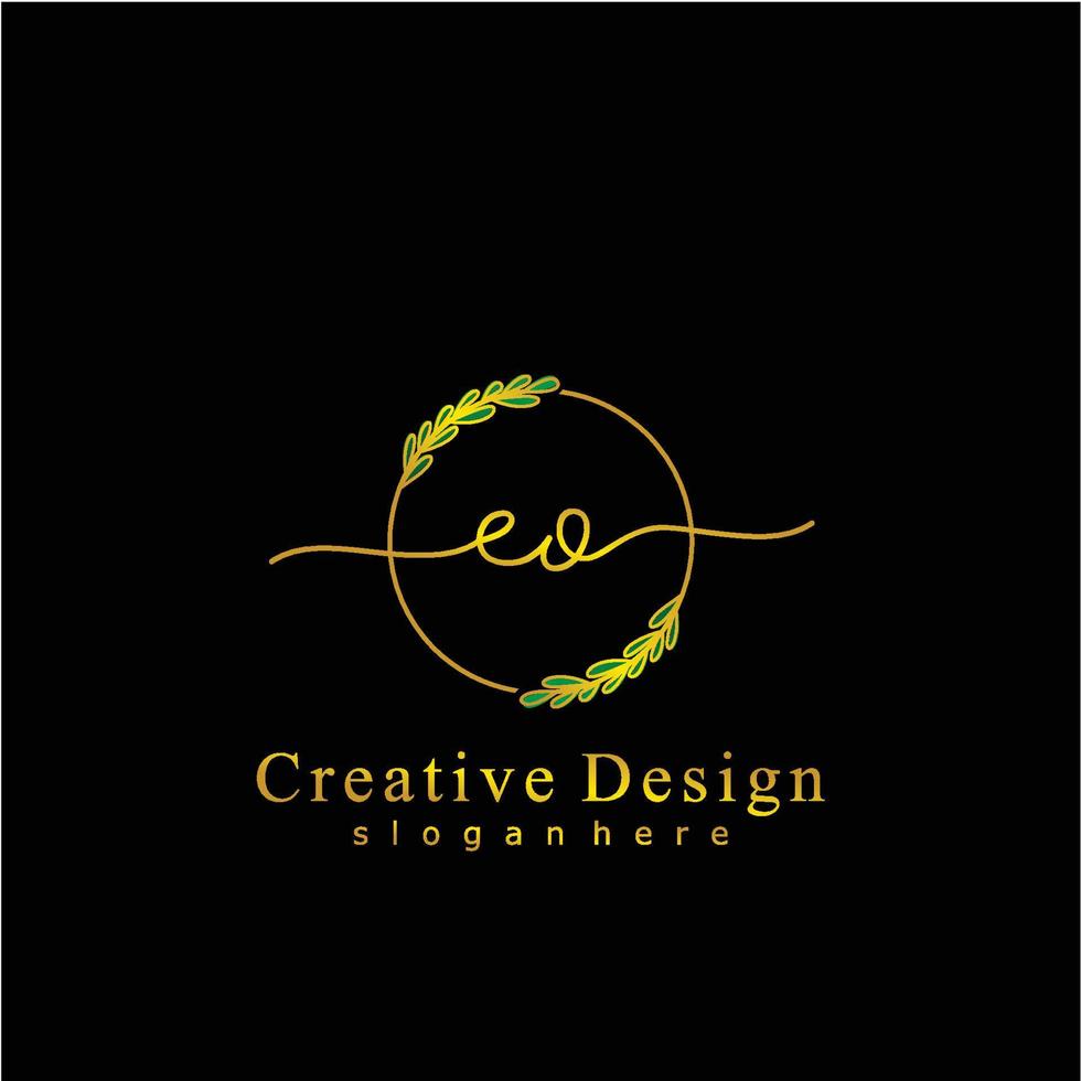 första eo skönhet monogram och elegant logotyp design, handstil logotyp av första signatur, bröllop, mode, blommig och botanisk logotyp begrepp design vektor
