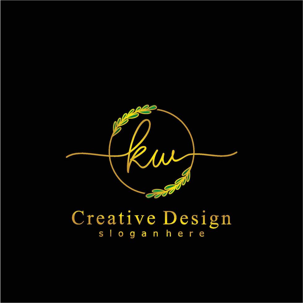 första kw skönhet monogram och elegant logotyp design, handstil logotyp av första signatur, bröllop, mode, blommig och botanisk logotyp begrepp design. vektor