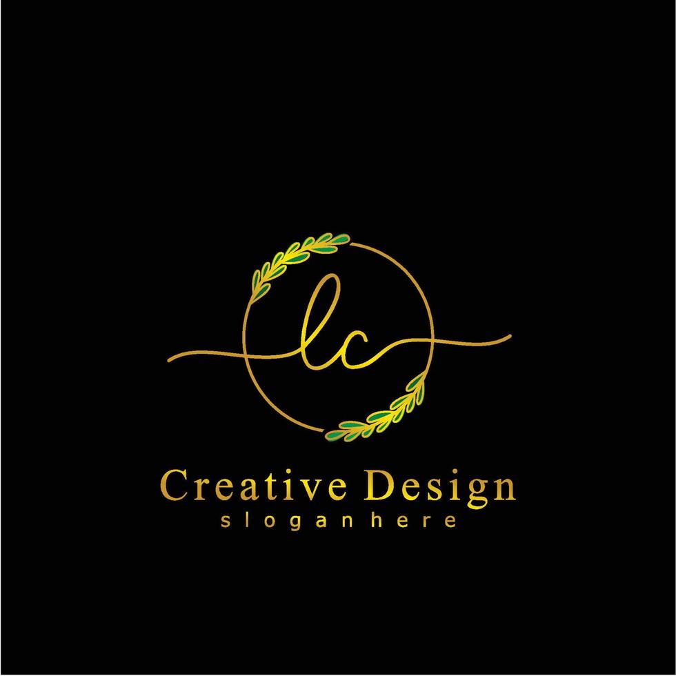 första lc skönhet monogram och elegant logotyp design, handstil logotyp av första signatur, bröllop, mode, blommig och botanisk logotyp begrepp design. vektor